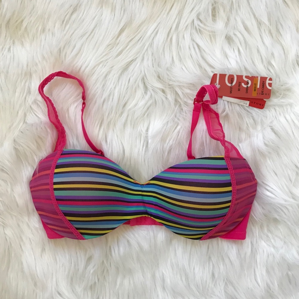 Josie Striped Bra, Multicolor/Pink Size 32C